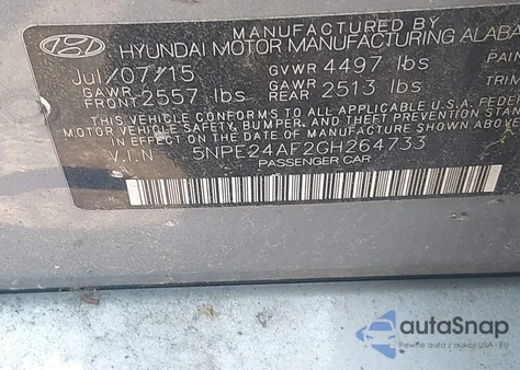 2016 Hyundai Sonata Se из США, поврежденный, VIN 5NPE24AF2GH264733